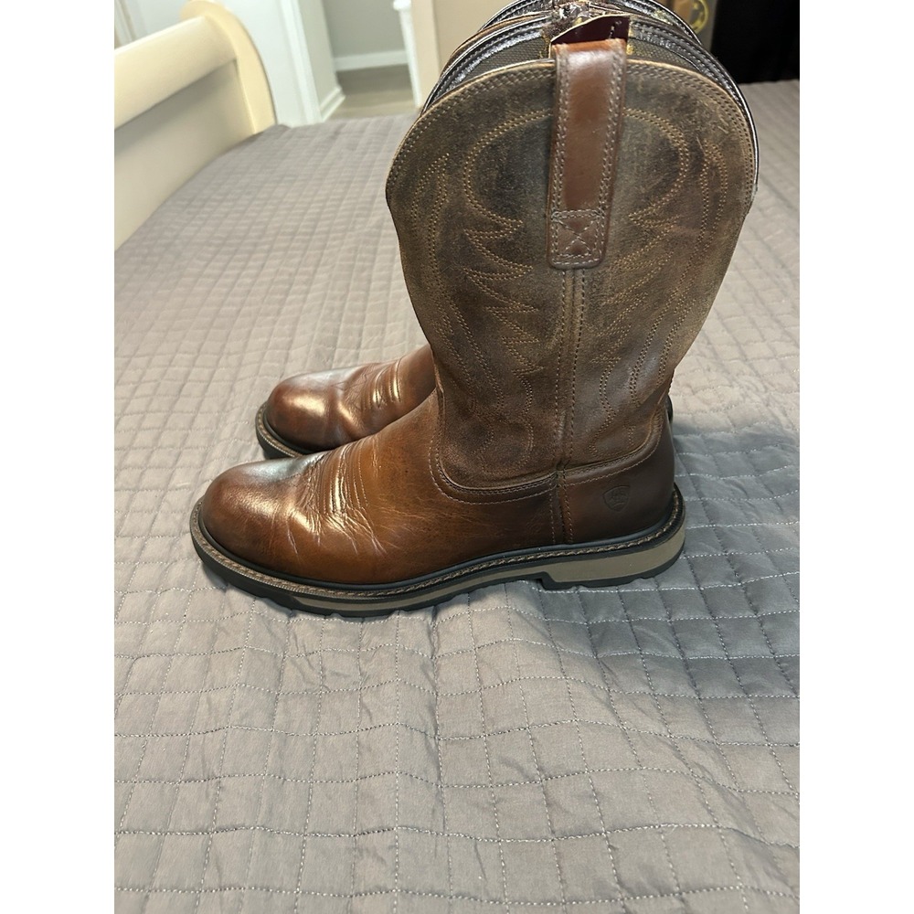 Ariat Groundbreaker Men's Wide Square Toe Work Boot - Brown, Size 10D (10020059)